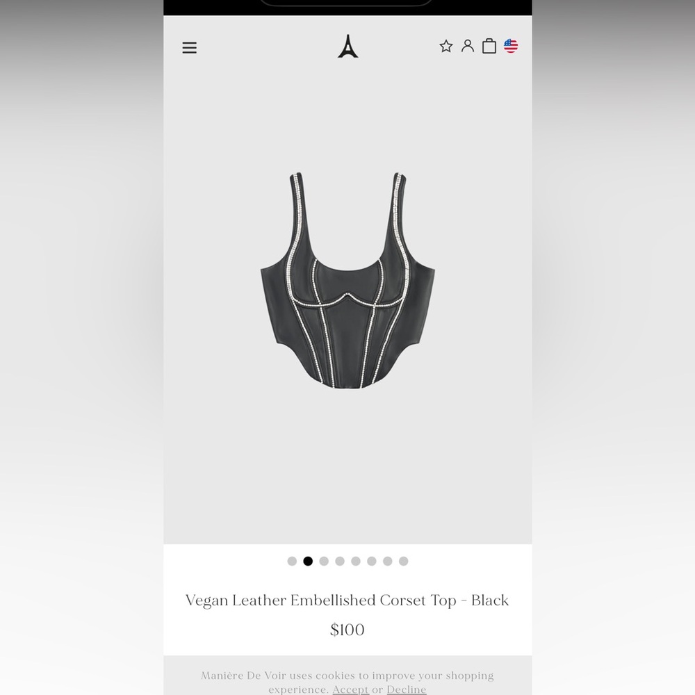 maniere de voir Vegan Leather Embellished Corset Top - Black ,NEW, SIZE US 4